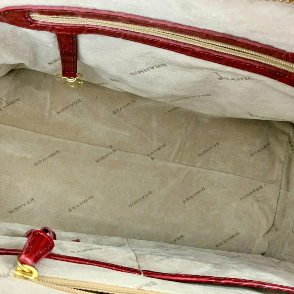 Brahmin Kelsey Crocodile-Embossed Leather Carryall Tote in Cranberry Red - Picture 6 of 16